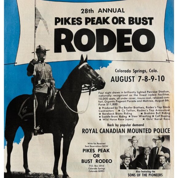 1968 Pikes Peak Or Bust Rodeo 28th Advertisement RMCP Colorado Springs DWP9C - Picture 1 of 2
